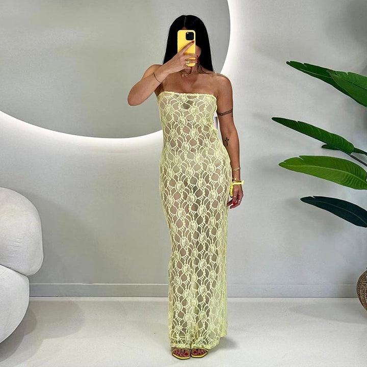 Audrey|Sexy Lace See-through Tube Top Dress