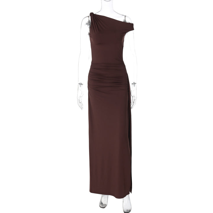 Sophia| Slant Shoulder Side Slit Dress