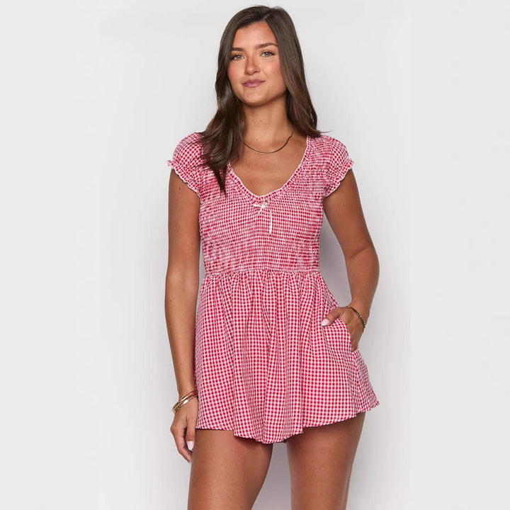 Natalie|Sexy Ruffles Slim-fit Women's Plaid Jumpsuit