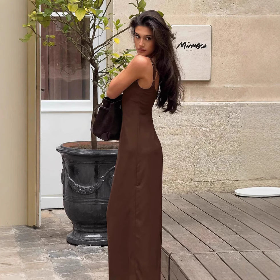 Aurora|Brown Dress Sling Basic Women's Dress