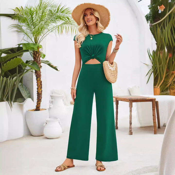 Penelope|Casual Women's Jumpsuit Summer Round Neck Short Sleeves Knitted