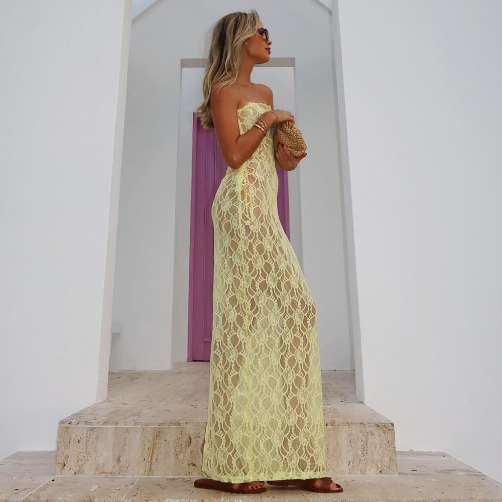 Audrey|Sexy Lace See-through Tube Top Dress